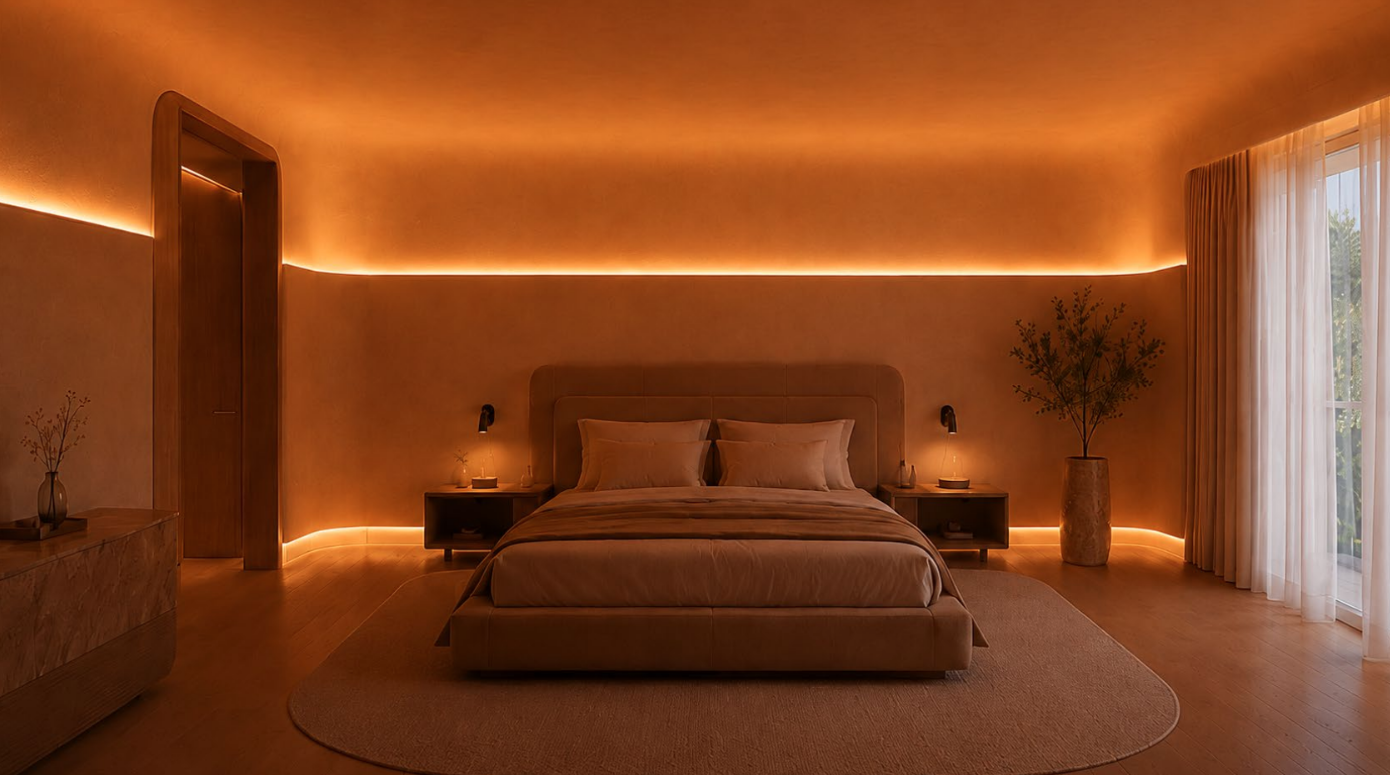 A guest suite in the Amber Solis state