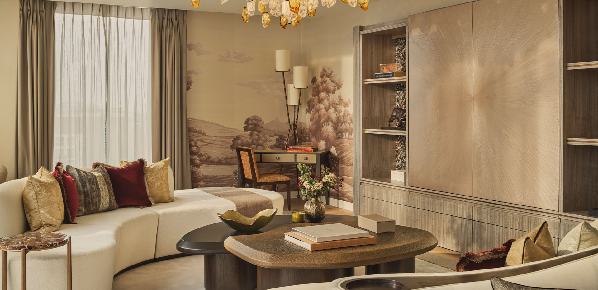 Studio Indigo interior — the Mayfair Penthouse living room in warm neutral tones